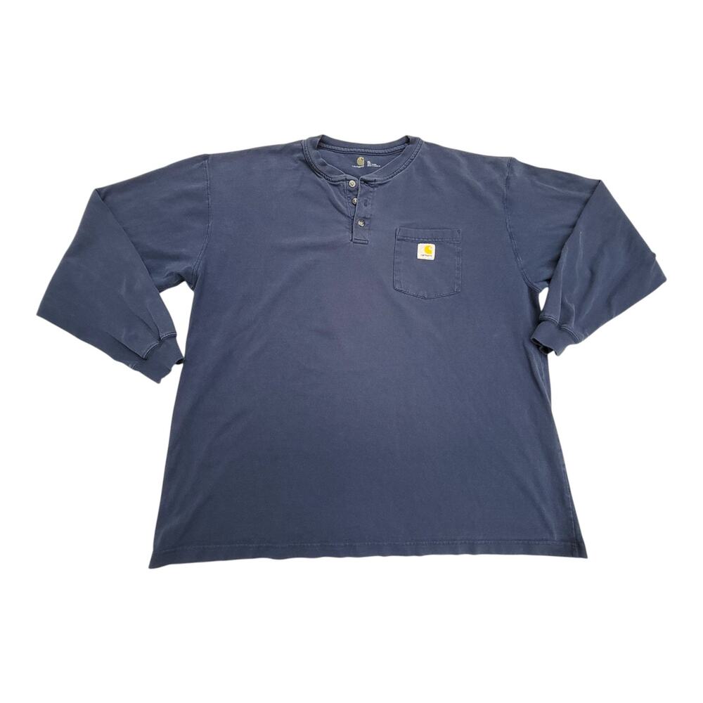 Carhartt Mens XL Navy Long Sleeve Henley Pocket Shirt Heavyweight Workwear